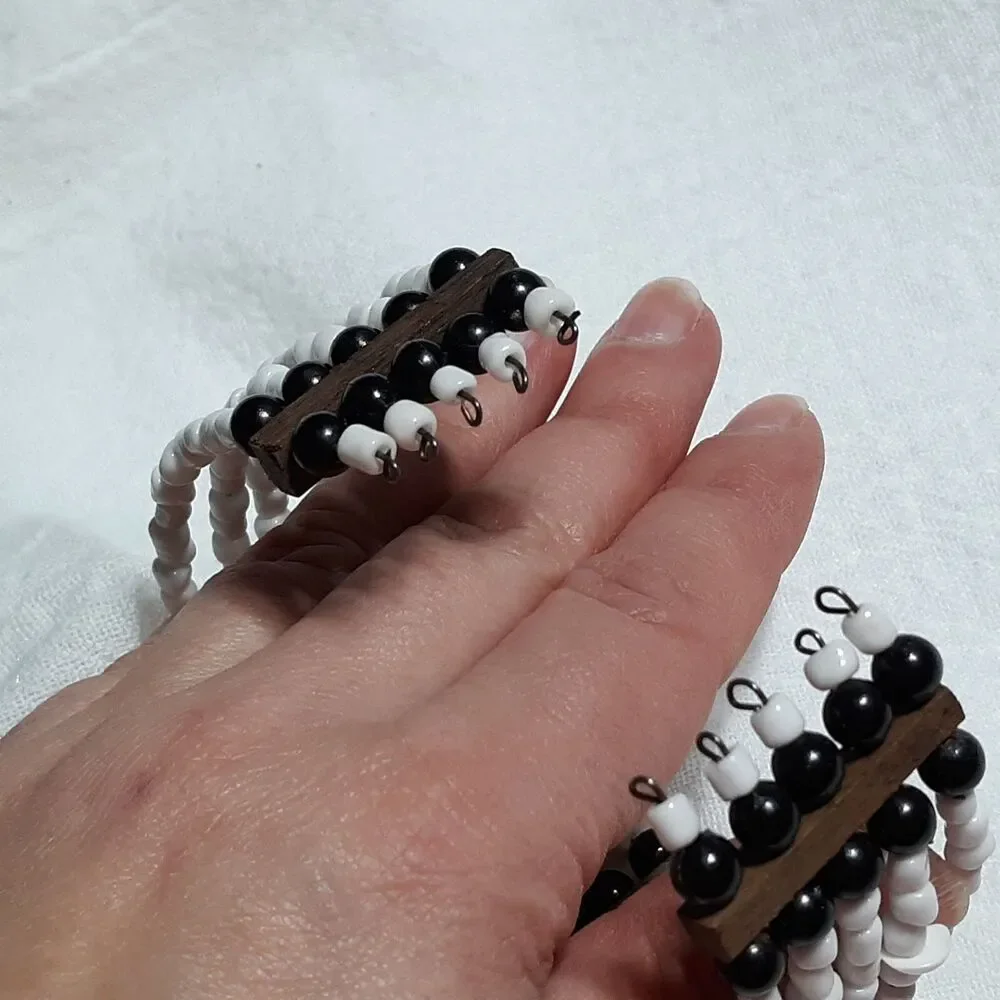 Large Stretch Cuff Bracelet Beach Ocean Tropical Vacation White Brown Black Bead